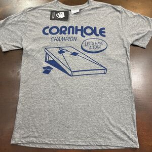 Cornhole Champion Shirt Mens Sml Grey Graphic Tee Backyard Games Toss Sports Fun